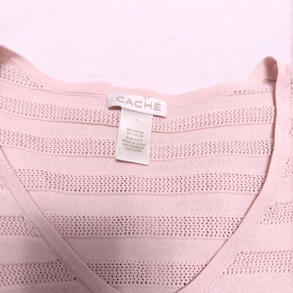 Caché Nude Pink Textured Womens L Lateral Ribbed Long Sleeve Stretch Top - Picture 3 of 3